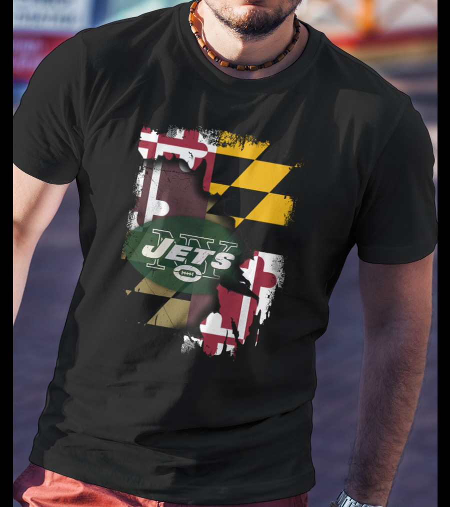 Maryland Flag With New York Jets Logo Together T-Shirt