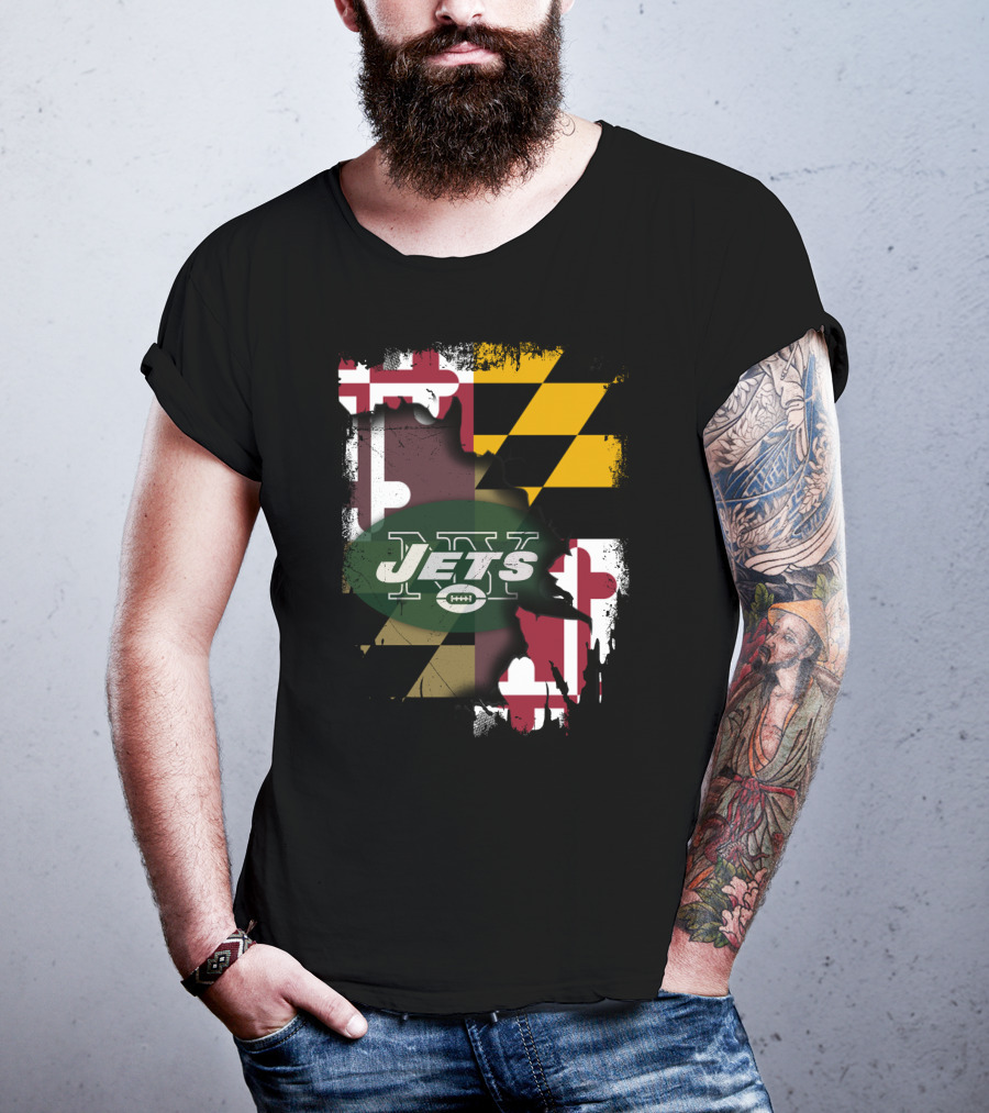 Maryland Flag With New York Jets Logo Together T-Shirt