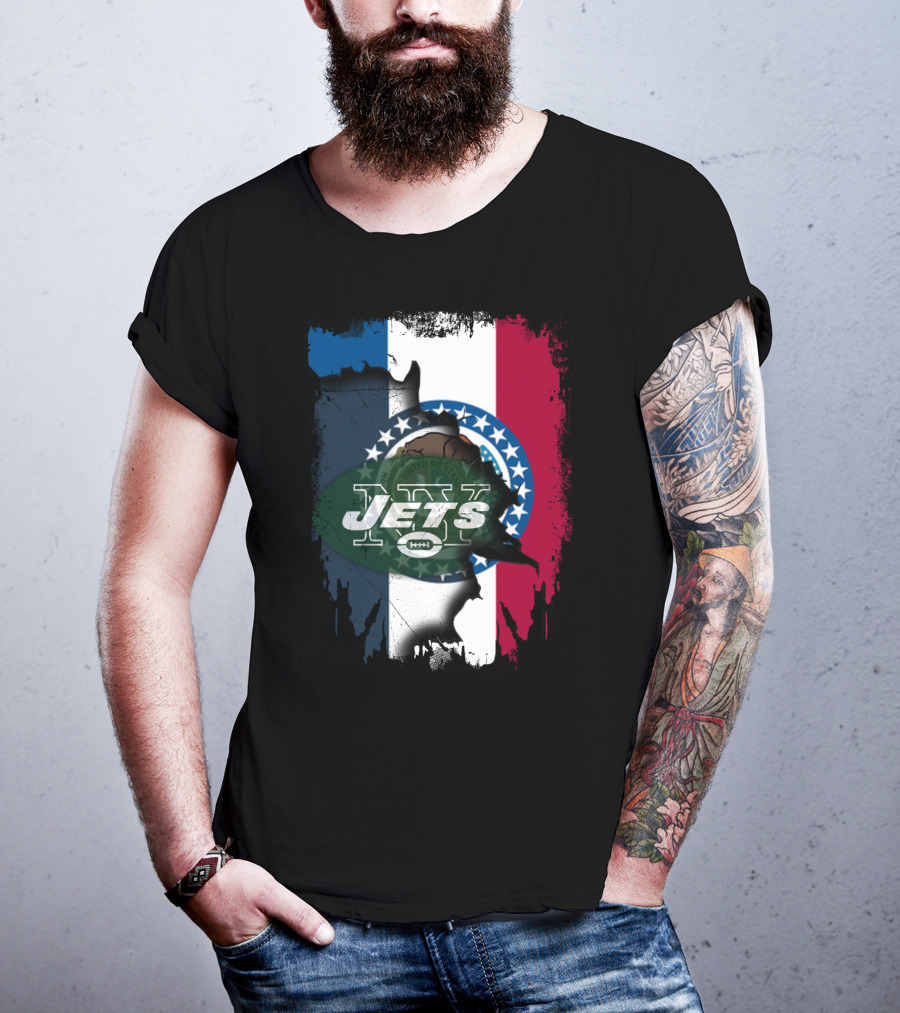Missouri Flag With New York Jets Logo And United We Stand T-Shirt