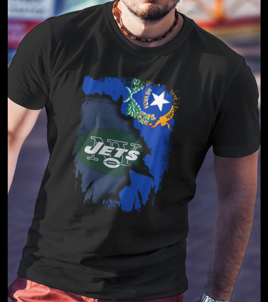 Nevada State Outline With Jets Logo And Flag Elements T-Shirt
