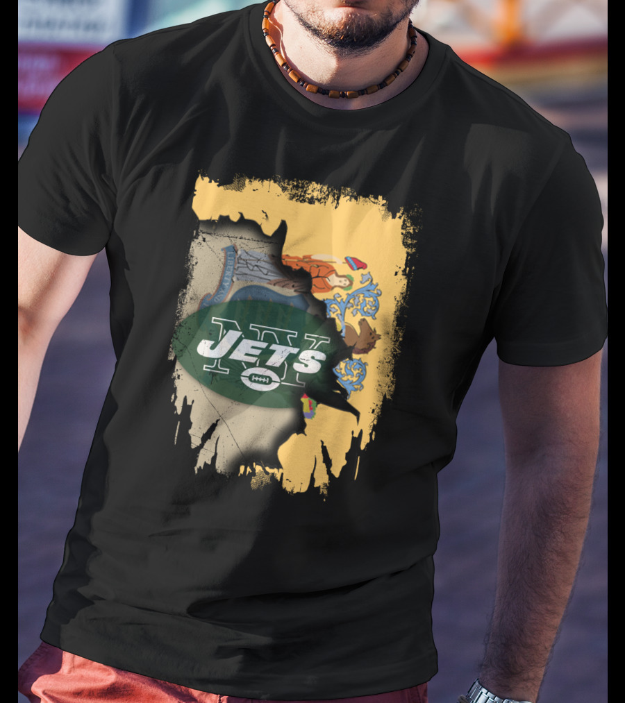 New Jersey State Flag And New York Jets Collaboration T-Shirt