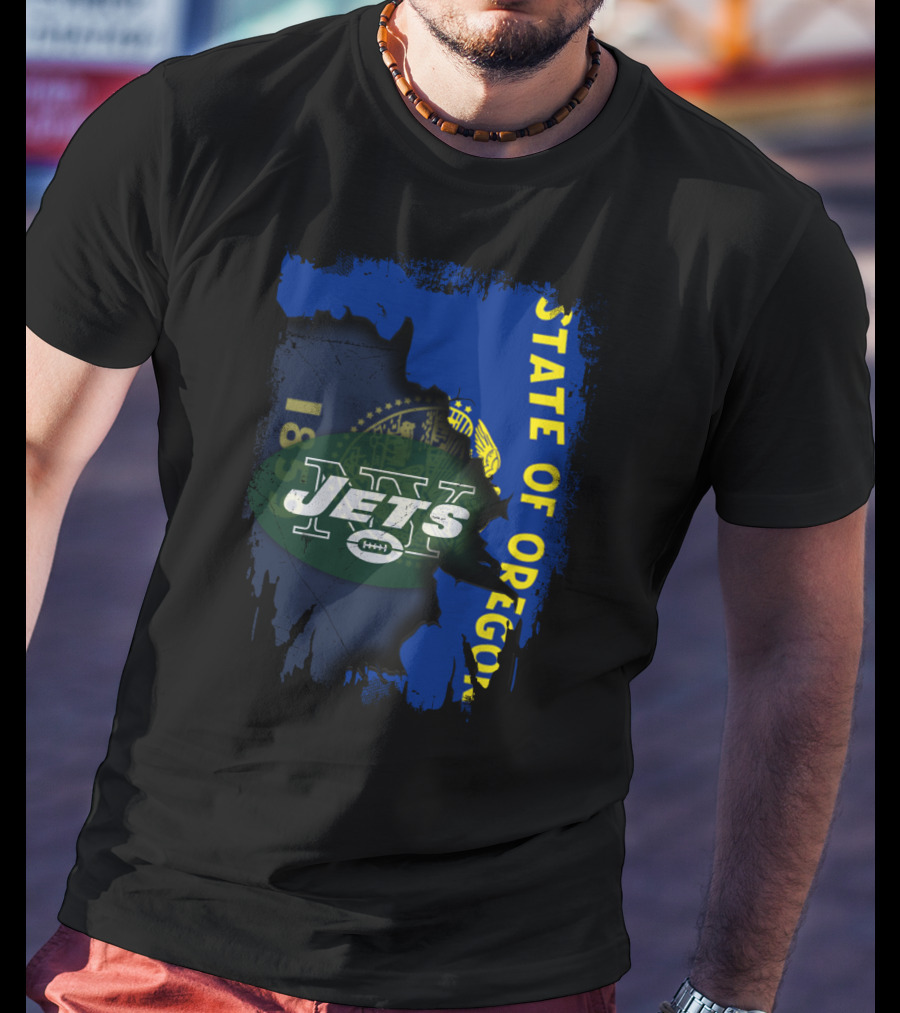 State Of Oregon With Jets Logo Overlay T-Shirt