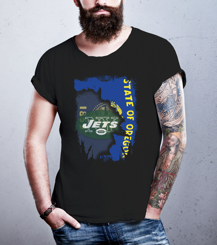 State Of Oregon With Jets Logo Overlay T-Shirt