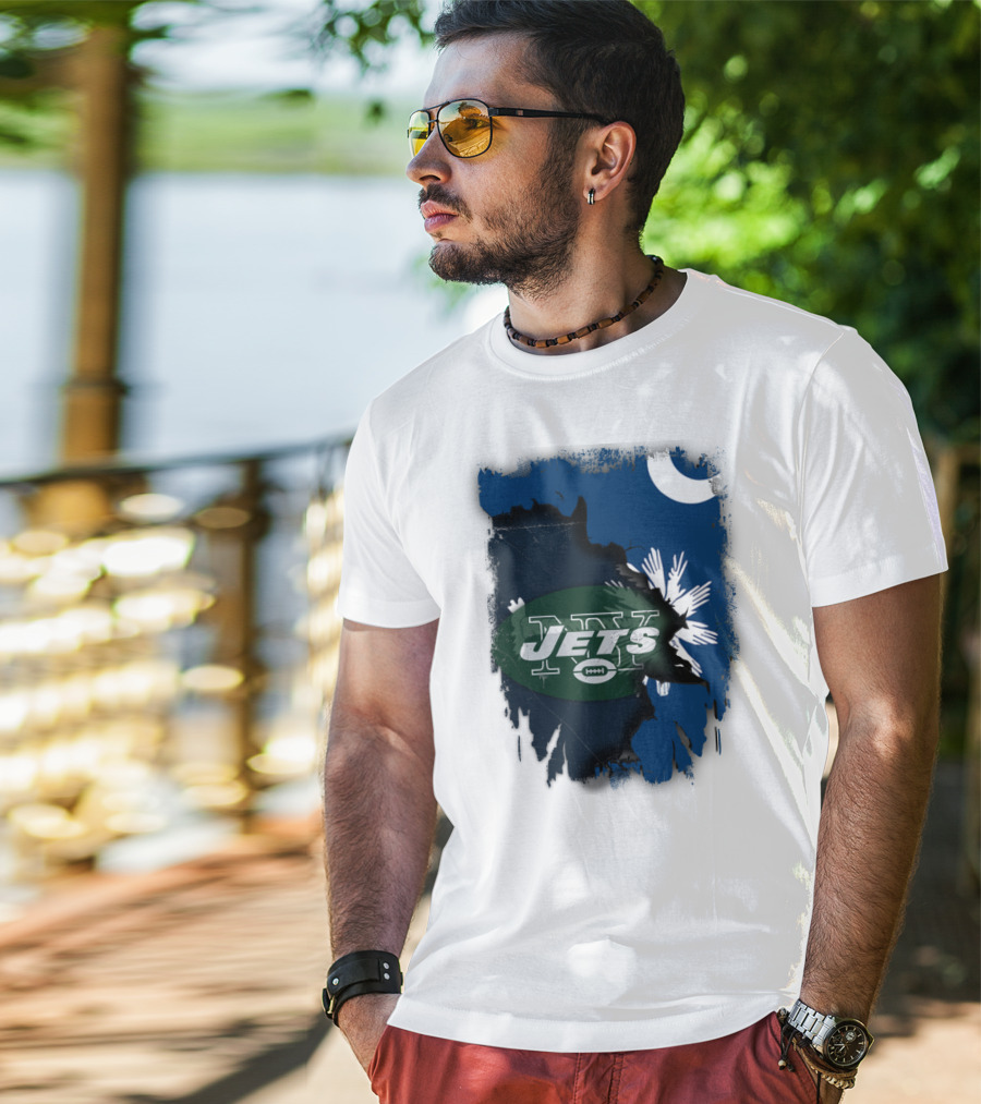 Jets With South Carolina State Flag And Crescent Moon Background T-Shirt