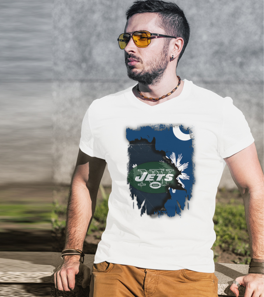 Jets With South Carolina State Flag And Crescent Moon Background T-Shirt