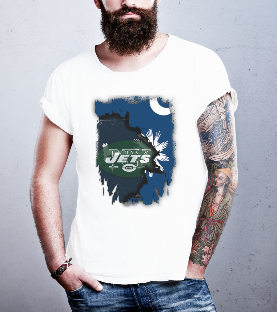 Jets With South Carolina State Flag And Crescent Moon Background T-Shirt