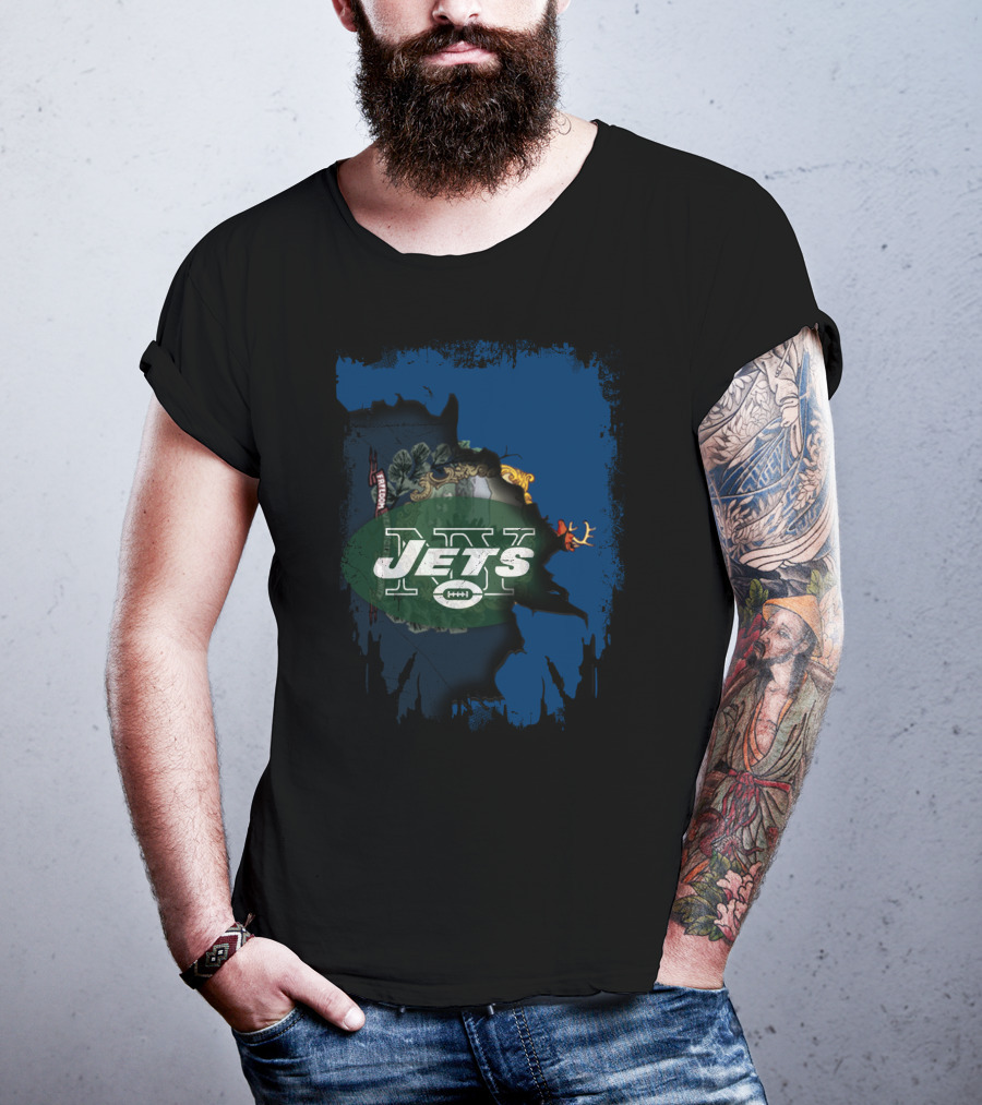 Jets Vermont Collaboration Mashup Map Iconic Symbols And Logos T-Shirt