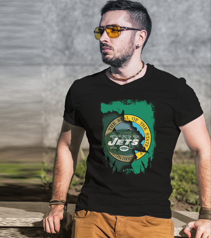 The Seal Of Washington With Jets Logo Overlay T-Shirt