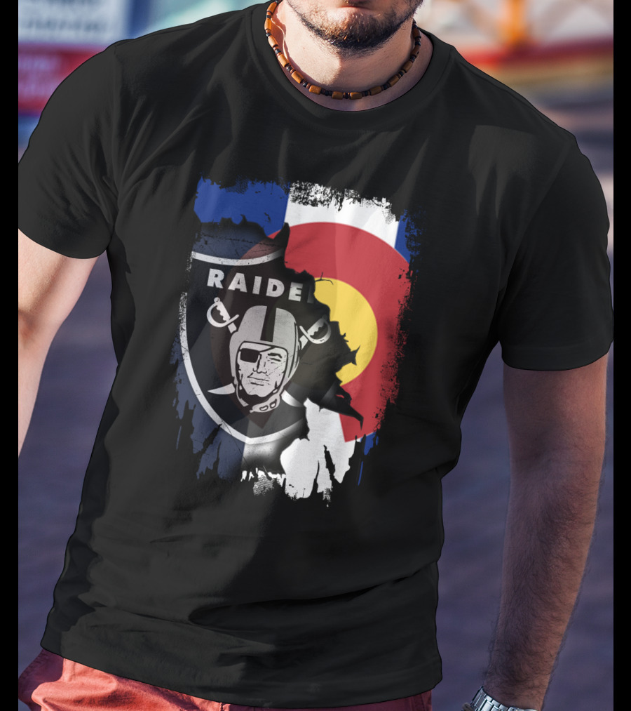 Colorado Flag Overlay With Raiders Logo Fusion T-Shirt