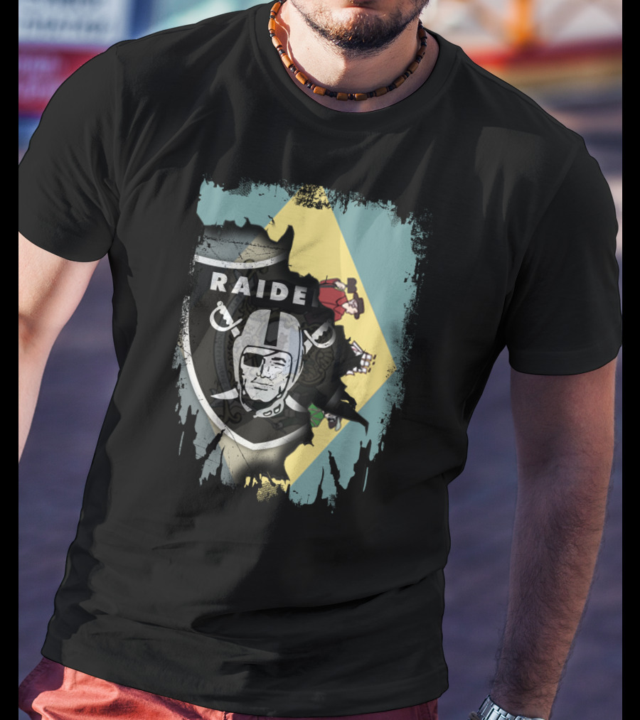 Raiders Logo Torn Delaware State Flag Background T-Shirt