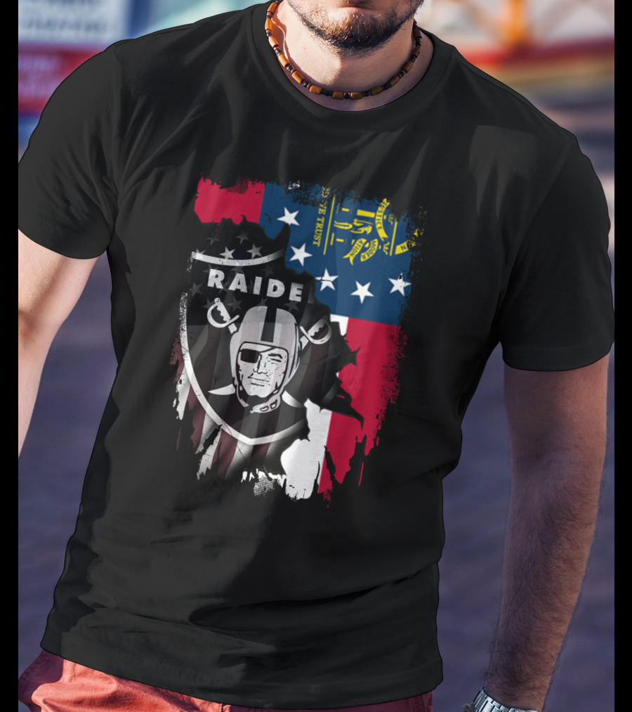 Georgia State Flag With Raiders Logo Together T-Shirt