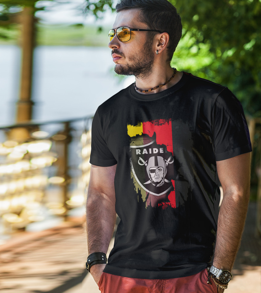 Raiders Logo Blended With Germany Flag Colors T-Shirt