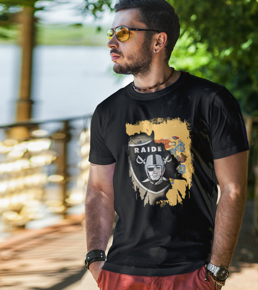 New Jersey Raiders Shield Over State Flag Elements T-Shirt