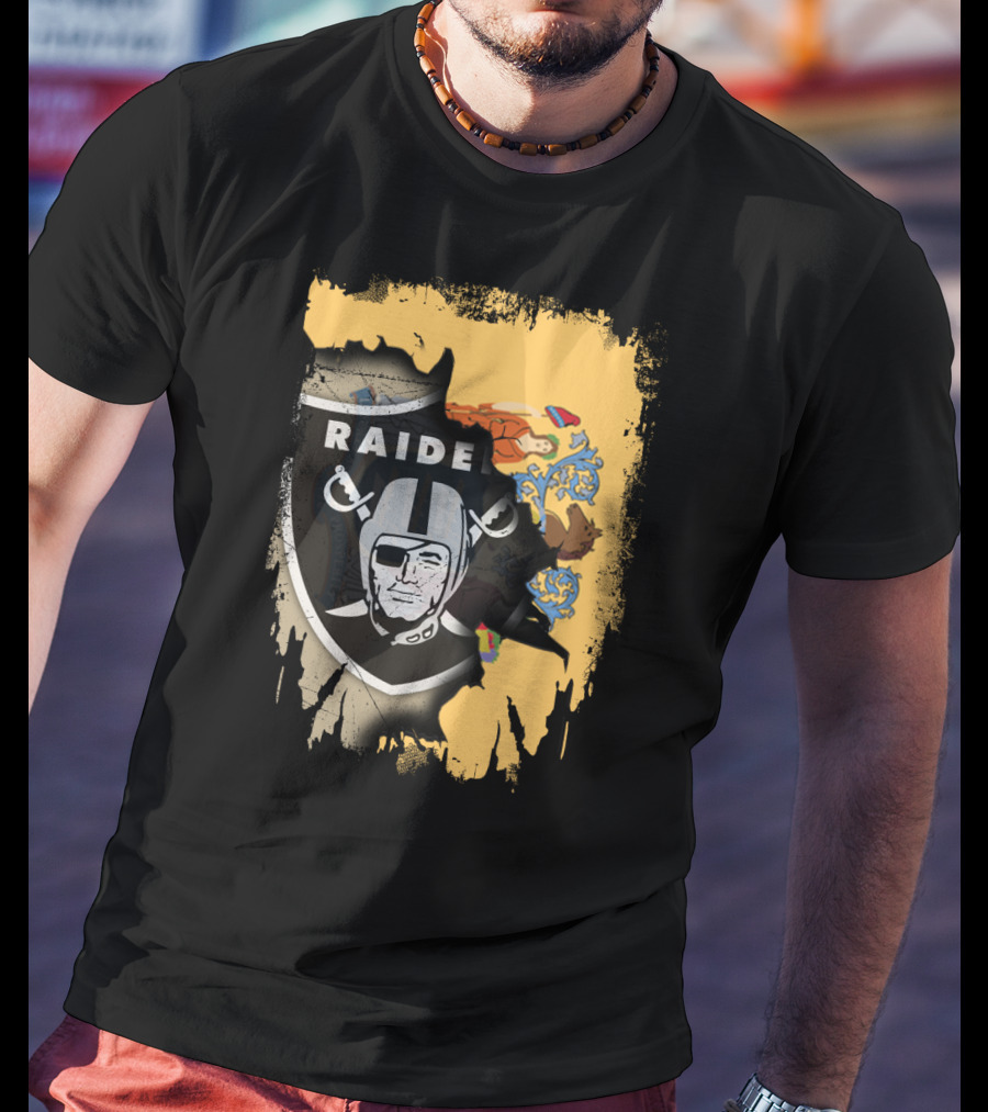 New Jersey Raiders Shield Over State Flag Elements T-Shirt