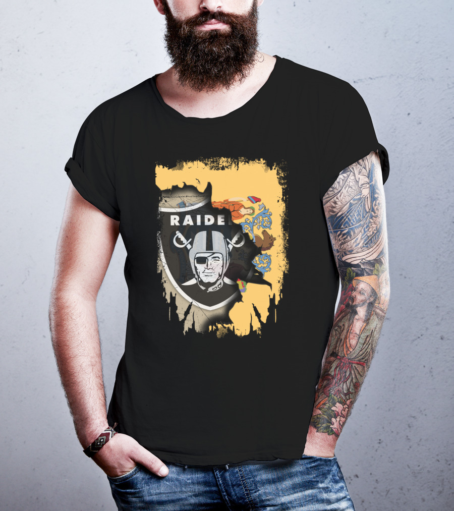 New Jersey Raiders Shield Over State Flag Elements T-Shirt