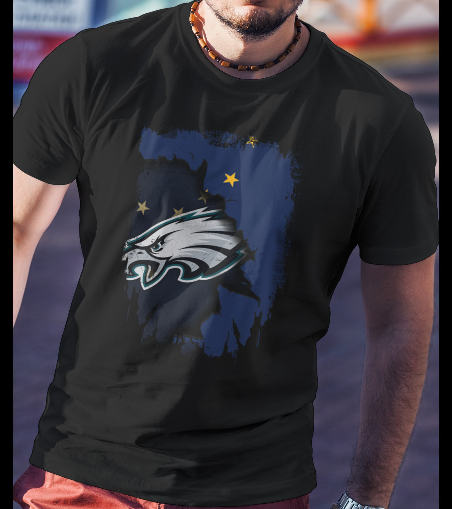 Alaska State Outline With Philadelphia Eagles Logo And Stars T-Shirt