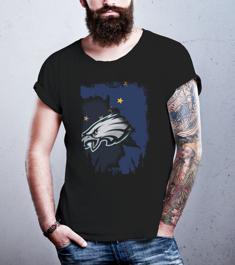 Alaska State Outline With Philadelphia Eagles Logo And Stars T-Shirt