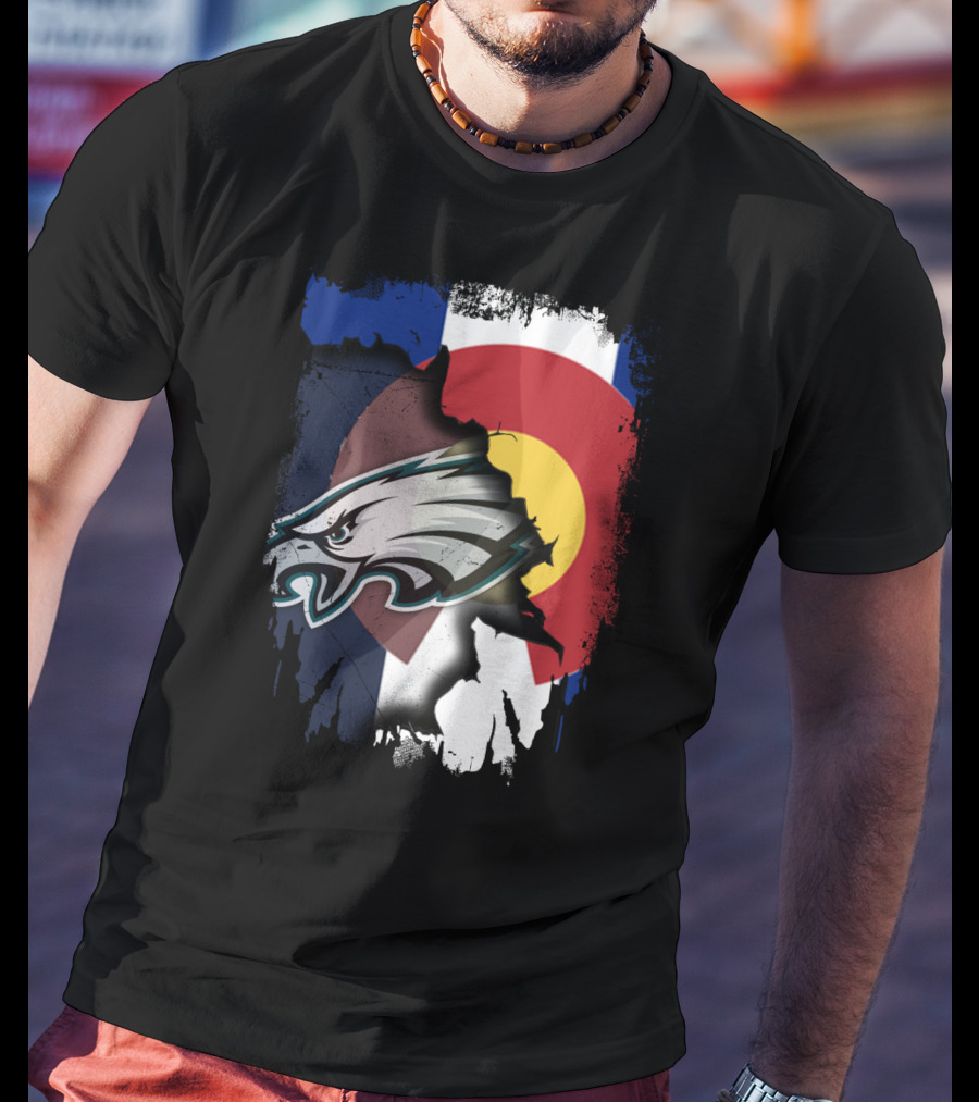 Colorado Flag With Philadelphia Eagles Head Emblem T-Shirt
