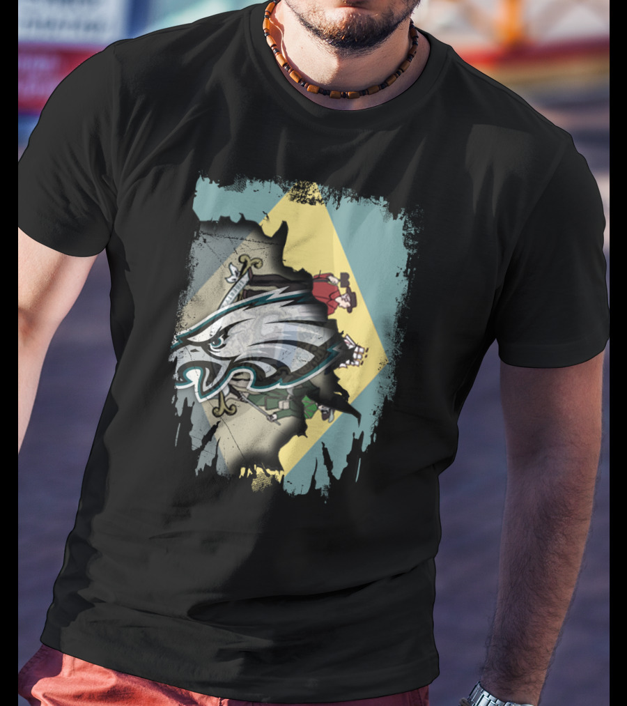 Delaware Flag With Philadelphia Eagles Logo Fusion T-Shirt