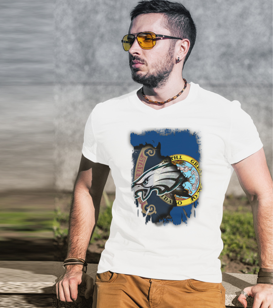 Idaho State Pride With Eagles NFL Team Logo Integration T-Shirt