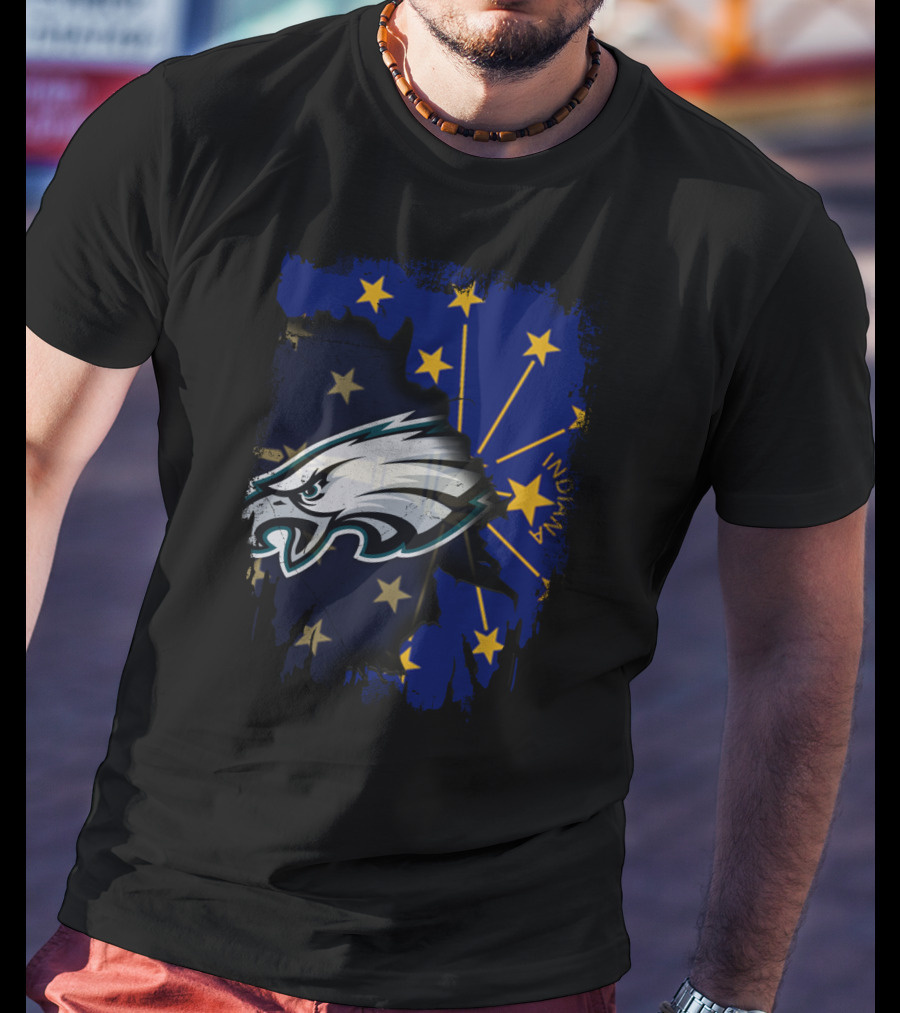 Indiana State Flag With Eagles Mascot Together T-Shirt
