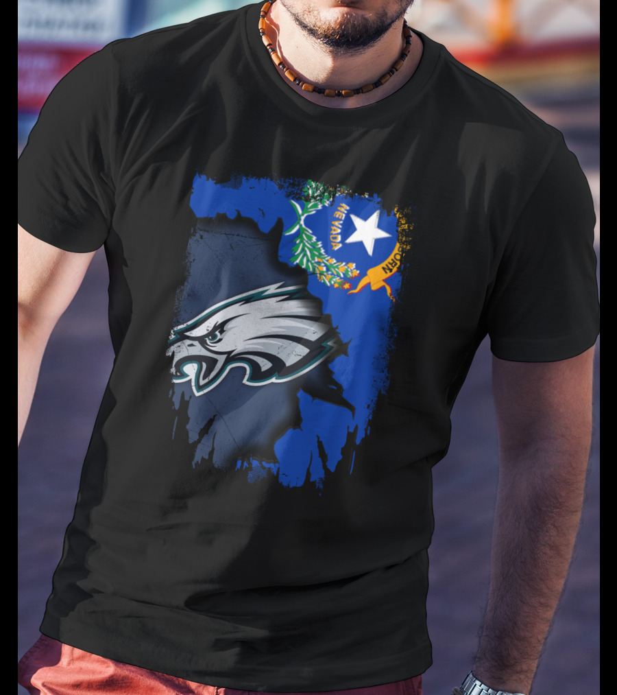 Nevada State Flag With Philadelphia Eagles Logo Together T-Shirt