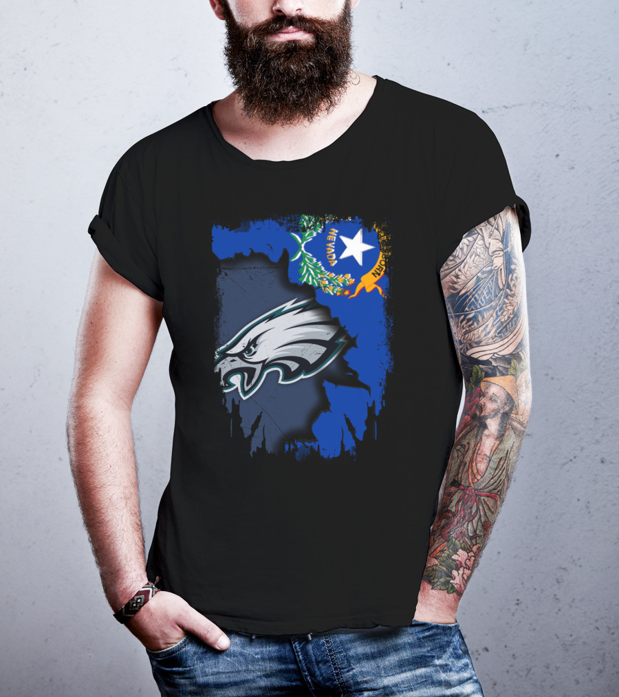 Nevada State Flag With Philadelphia Eagles Logo Together T-Shirt