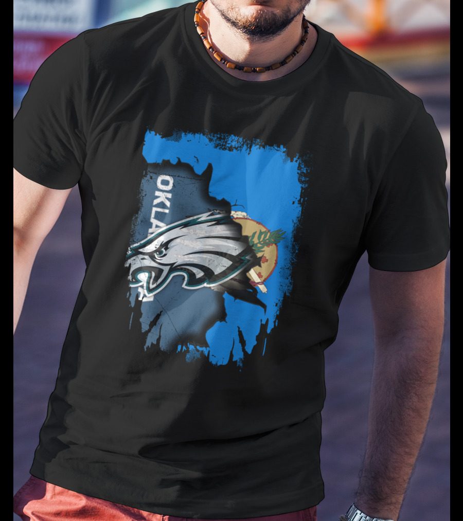 Oklahoma With Philadelphia Eagles Logo And Oklahoma State Flag T-Shirt