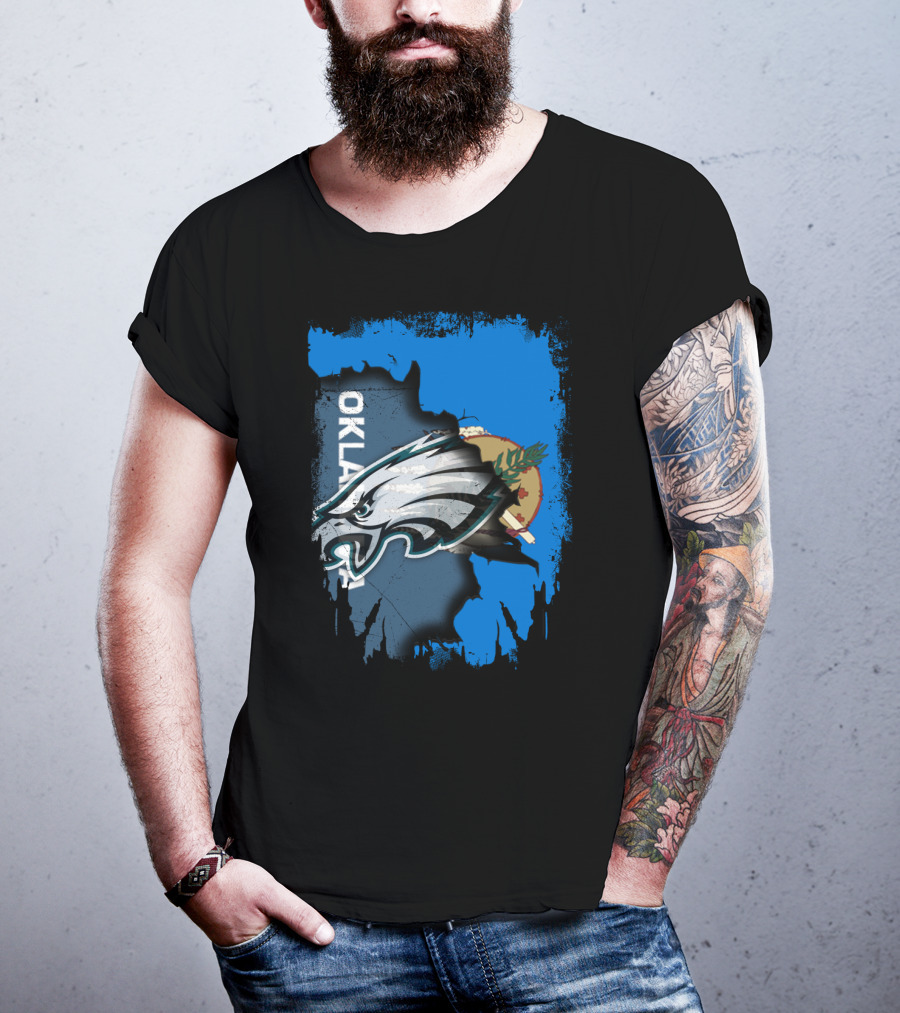 Oklahoma With Philadelphia Eagles Logo And Oklahoma State Flag T-Shirt