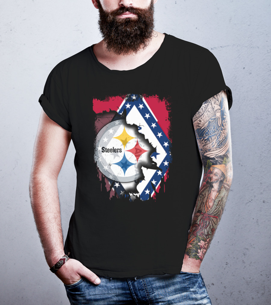 Steelers Meets Arkansas Flag Fusion T-Shirt