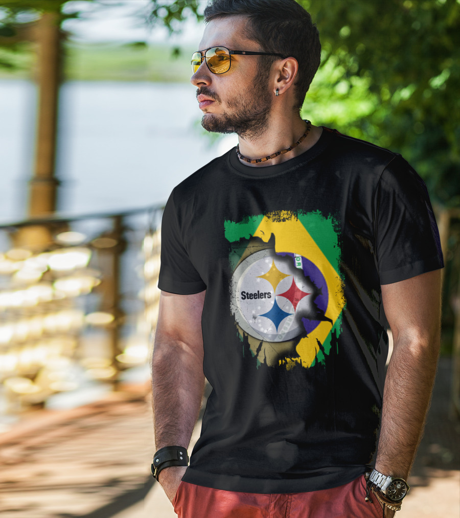 Together Brazil Steelers Flag And Logo Fusion T-Shirt