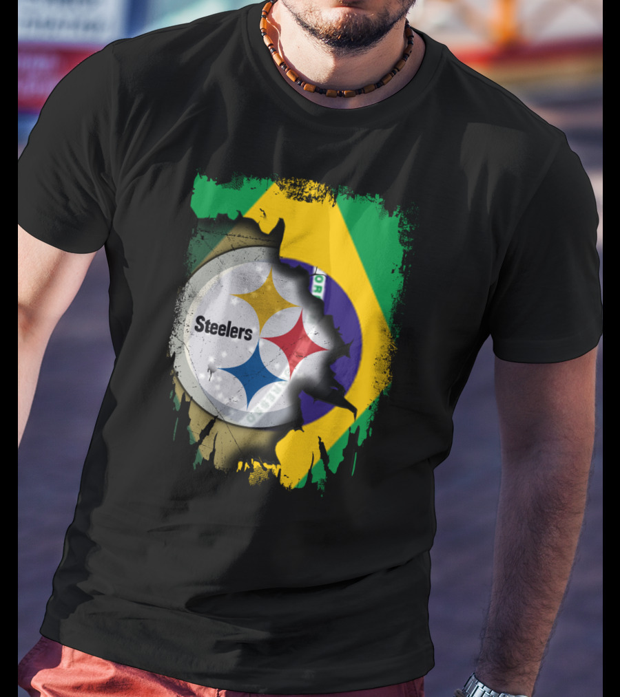 Together Brazil Steelers Flag And Logo Fusion T-Shirt
