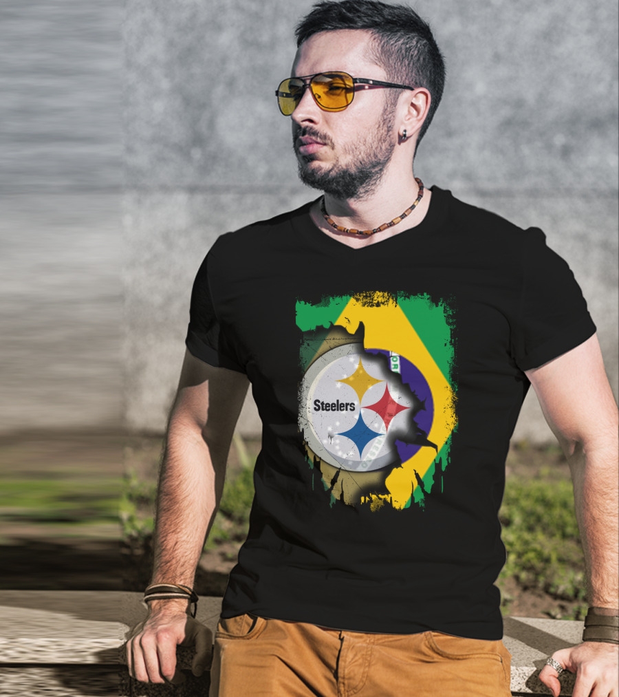 Together Brazil Steelers Flag And Logo Fusion T-Shirt