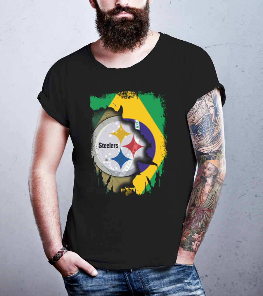 Together Brazil Steelers Flag And Logo Fusion T-Shirt