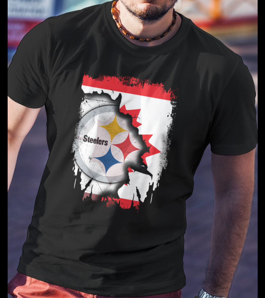 Steelers Logo With Canadian Flag Torn T-Shirt