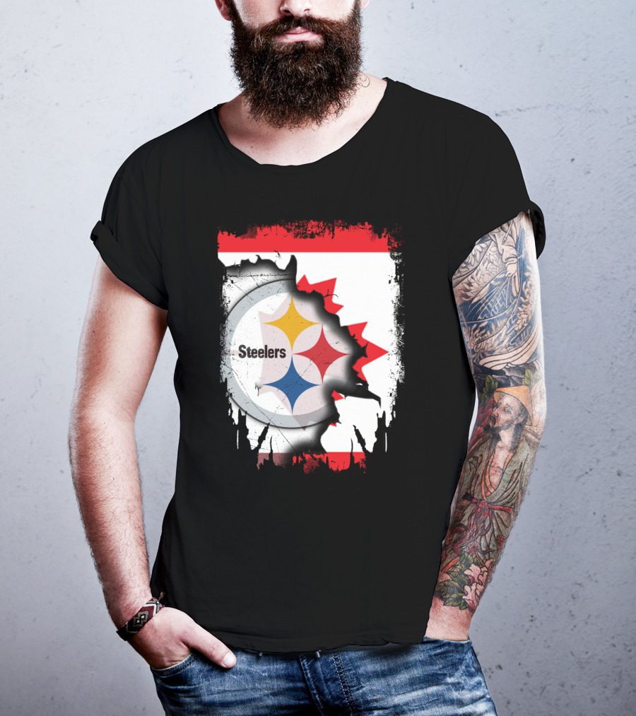 Steelers Logo With Canadian Flag Torn T-Shirt