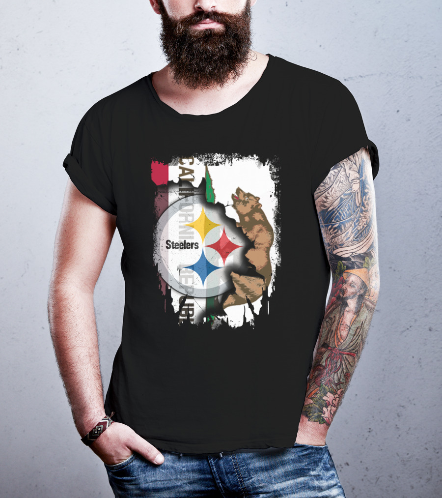 California Bear With Steelers Logo Fusion T-Shirt