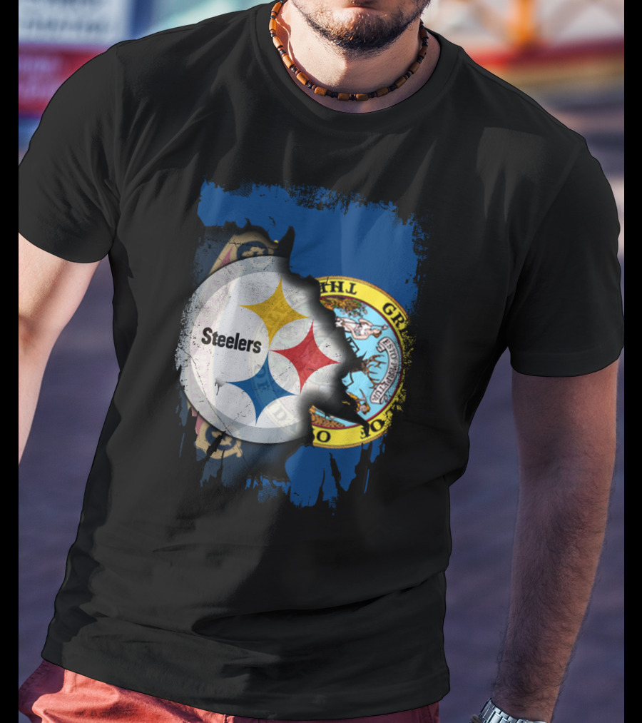 Together Idaho Steelers Logo With State Flag Background T-Shirt