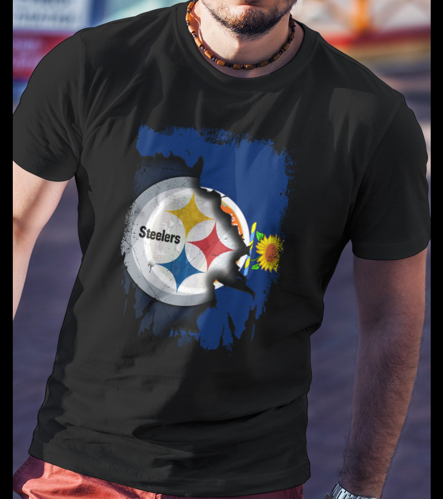 Steelers Logo With Kansas State Flag And Sunflower T-Shirt