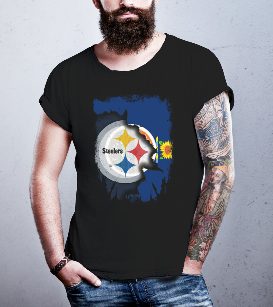 Steelers Logo With Kansas State Flag And Sunflower T-Shirt