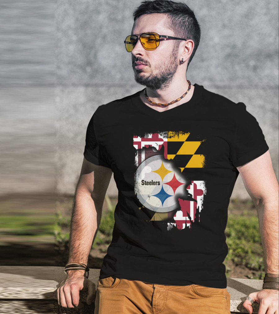 Together Maryland Flag Steelers Logo Fusion T-Shirt