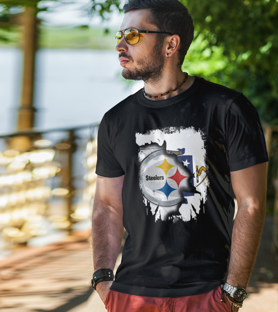 Together Massachusetts With Steelers Emblem On State Flag Background T-Shirt