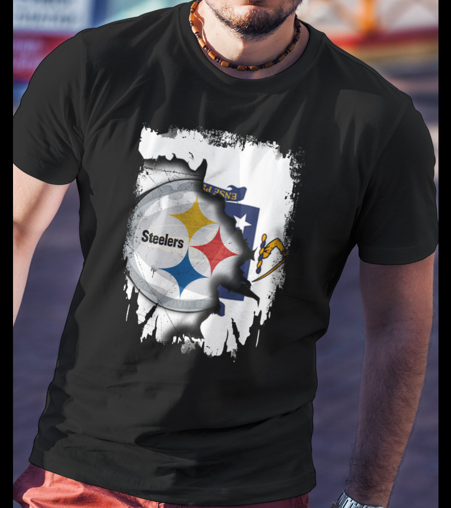 Together Massachusetts With Steelers Emblem On State Flag Background T-Shirt