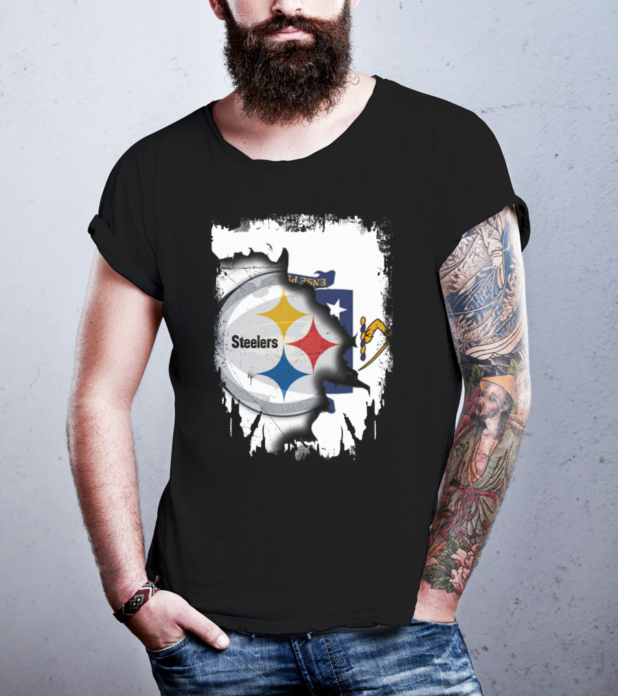 Together Massachusetts With Steelers Emblem On State Flag Background T-Shirt