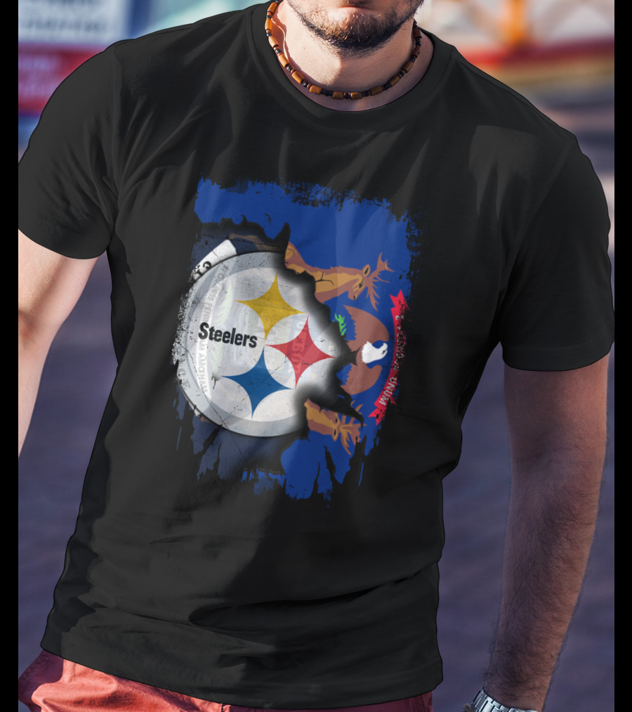 Together Michigan Emblem Featuring Steelers Logo Integration T-Shirt