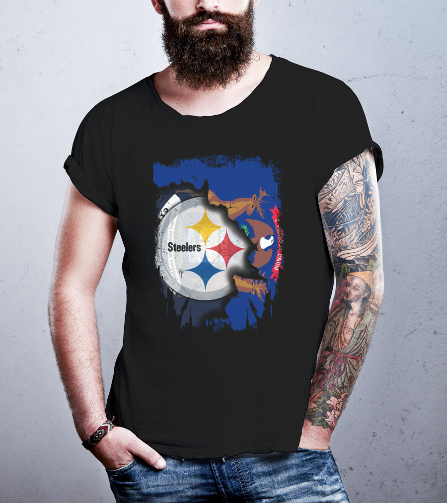 Together Michigan Emblem Featuring Steelers Logo Integration T-Shirt