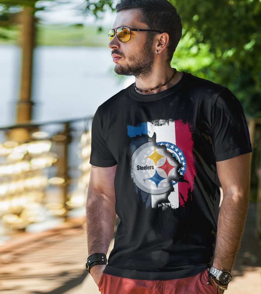 Steelers Emblem On Missouri Flag Background T-Shirt