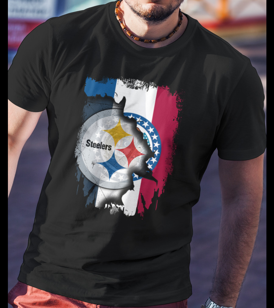 Steelers Emblem On Missouri Flag Background T-Shirt
