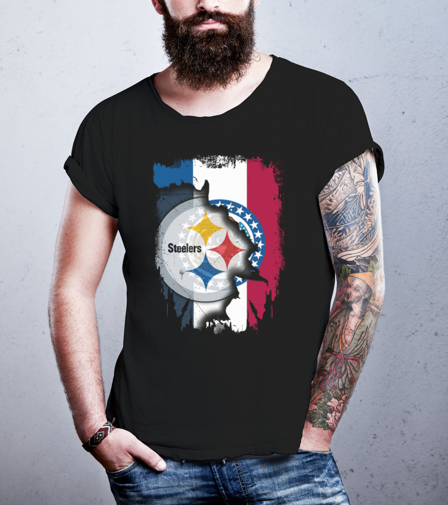Steelers Emblem On Missouri Flag Background T-Shirt