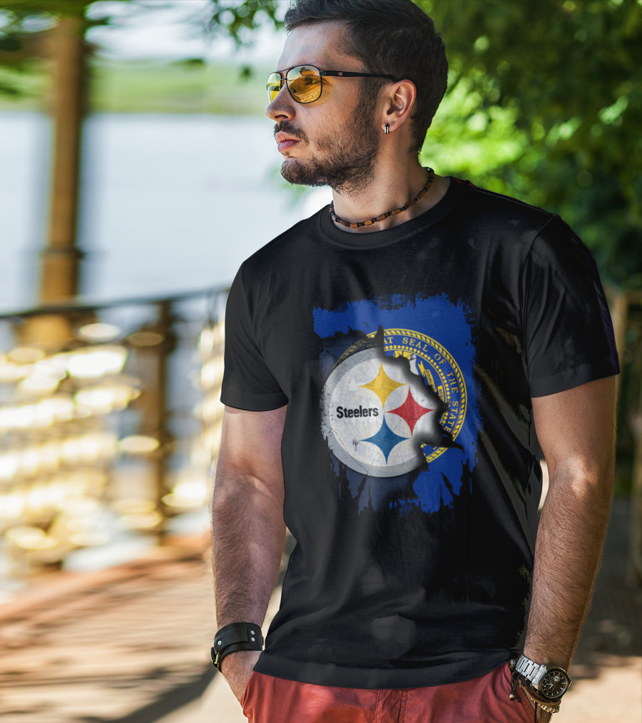Nebraska State Seal With Steelers Logo Integration T-Shirt
